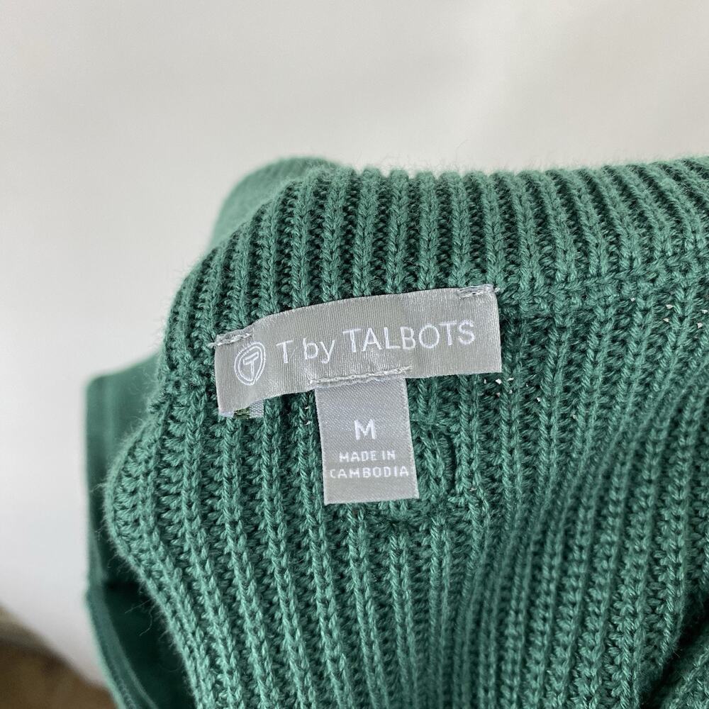 T By Talbots Sweater Medium Green Chevron Coolmax Half-Zip Pullover Cotton Blend - Picture 7 of 8